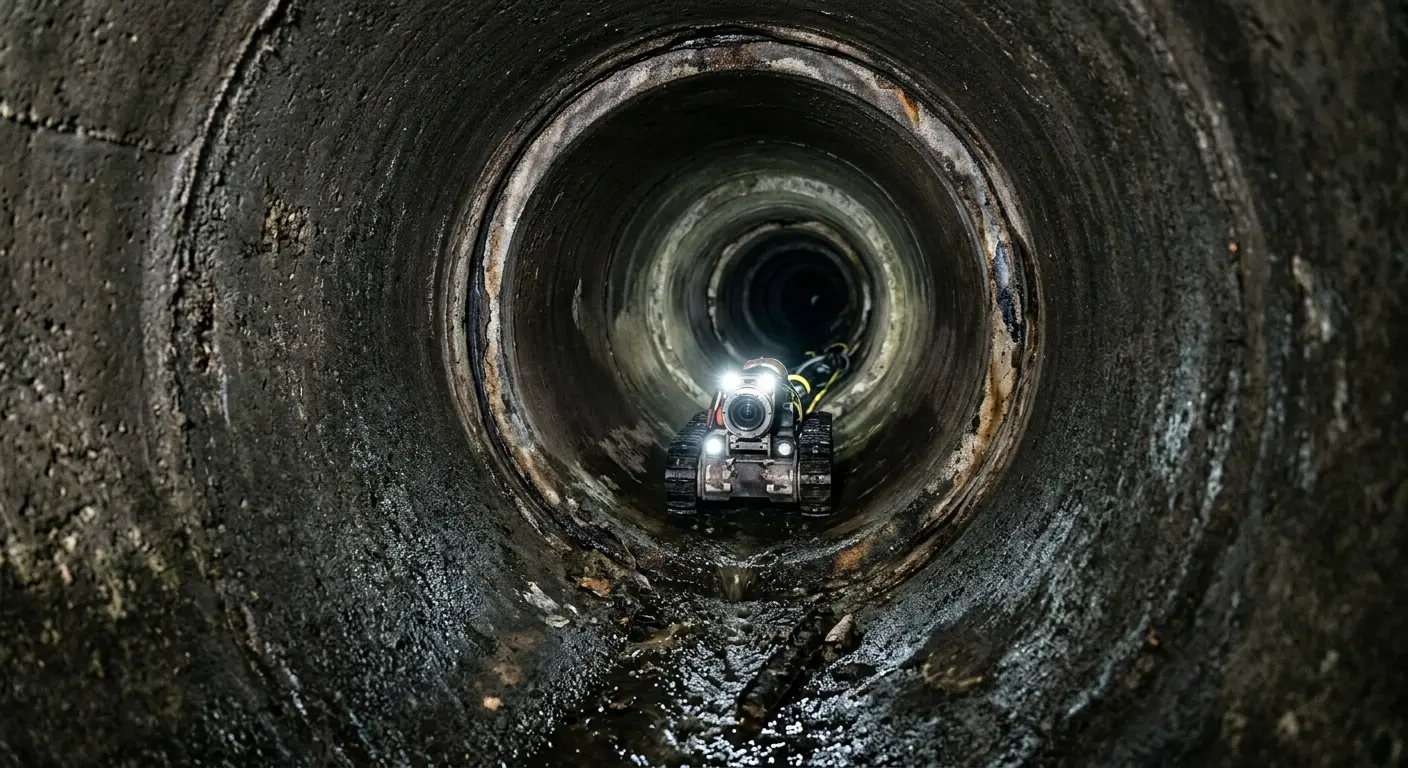 Robotic sewer camera inspecting pipe interior for Sewer Line Cleaning in Silver Spring